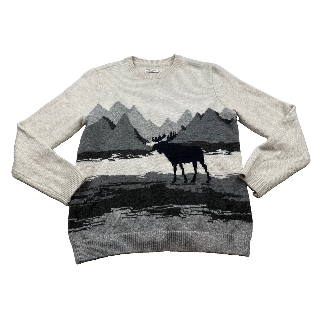 Abercrombie Kids Moose Mountain Landscape Graphic Knit Sweater Size 15/16